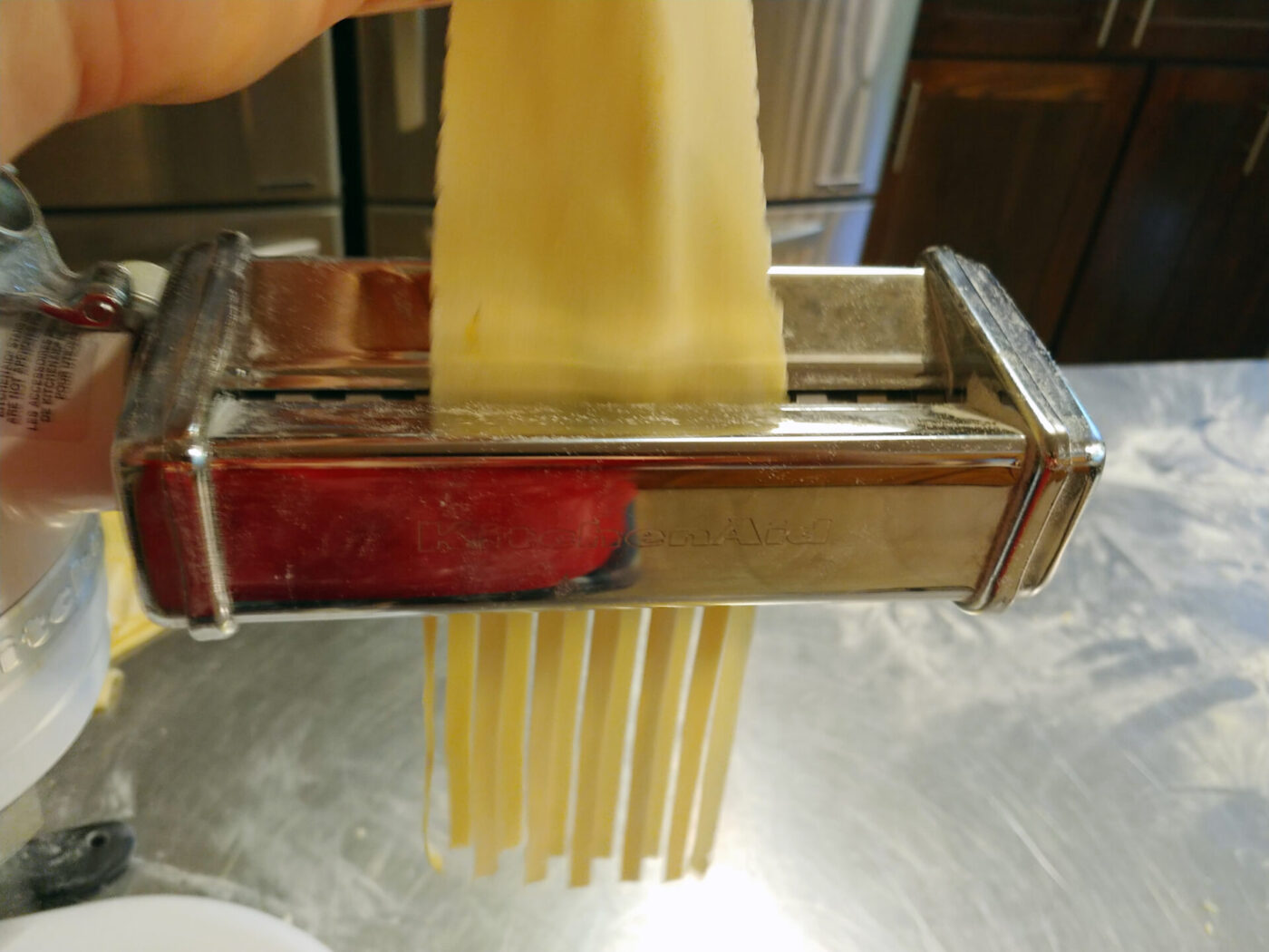 Final pasta dough forming with fettuccine attachement