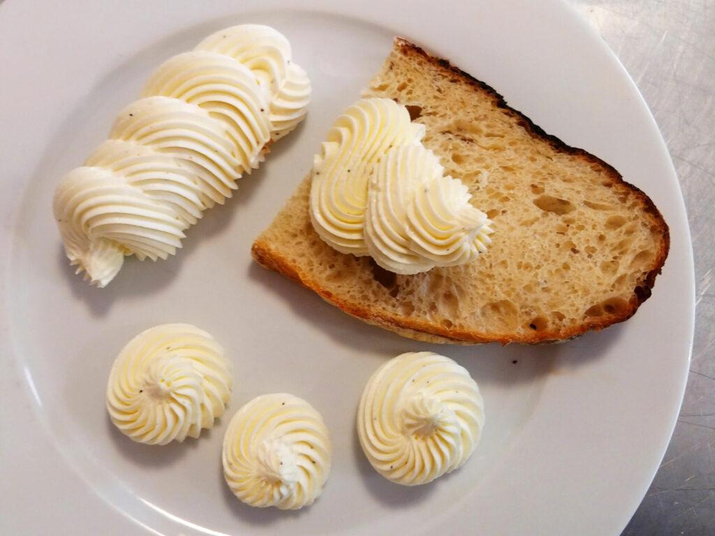 Quick Creamy Spread on the half slice of bread as well as on the plate