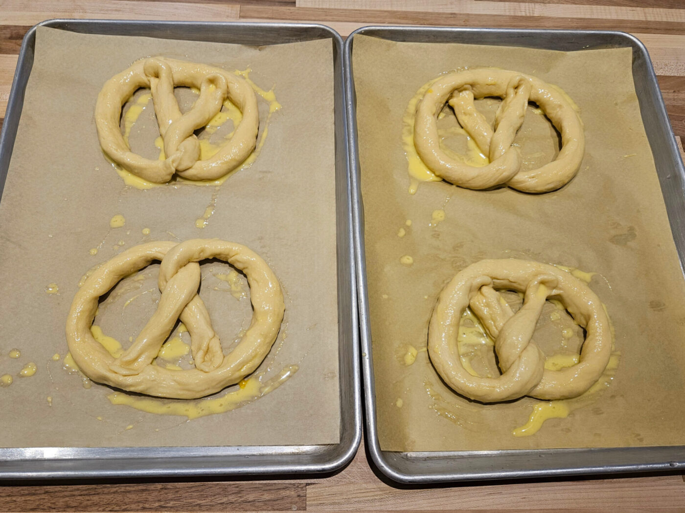 Czech Soft Pretzels Precliky after brushing with the egg mixture