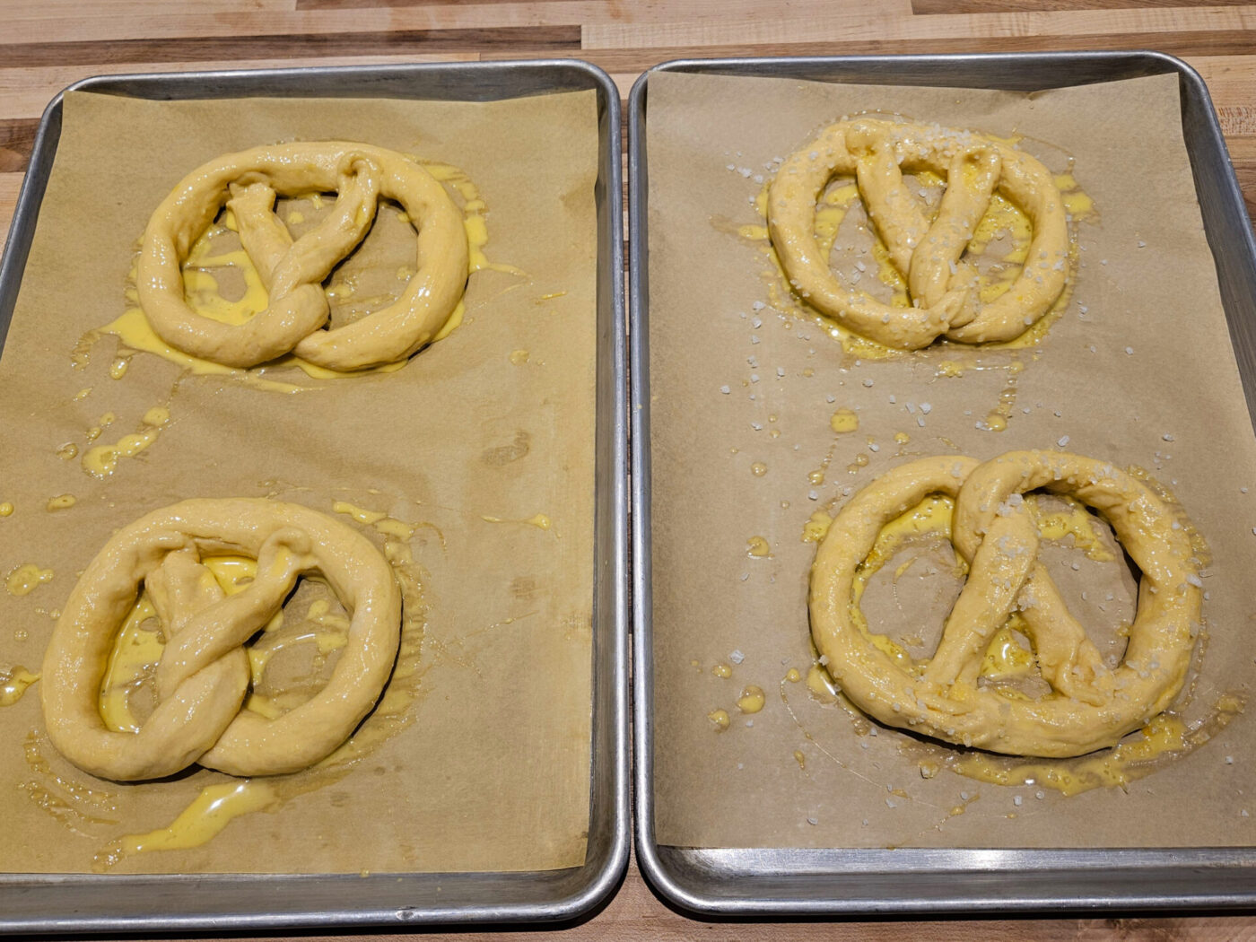 Czech Soft Pretzels Precliky after brushing and prikled with salt
