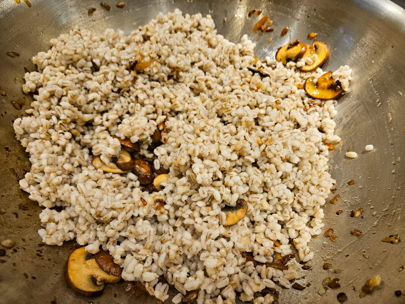 Pearl barley where added to the onion to mushroom to be sauted for Mushroom Kuba (Houbovy Kuba)