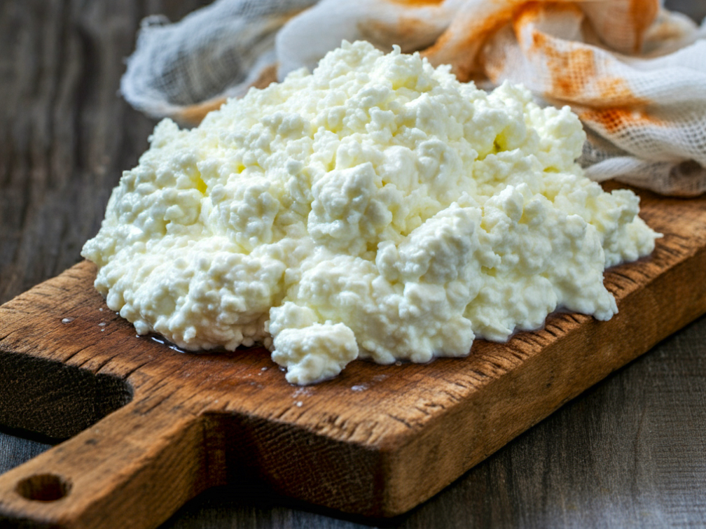 Quark Plain Cheese Tvaroh Recipe on the cutting board