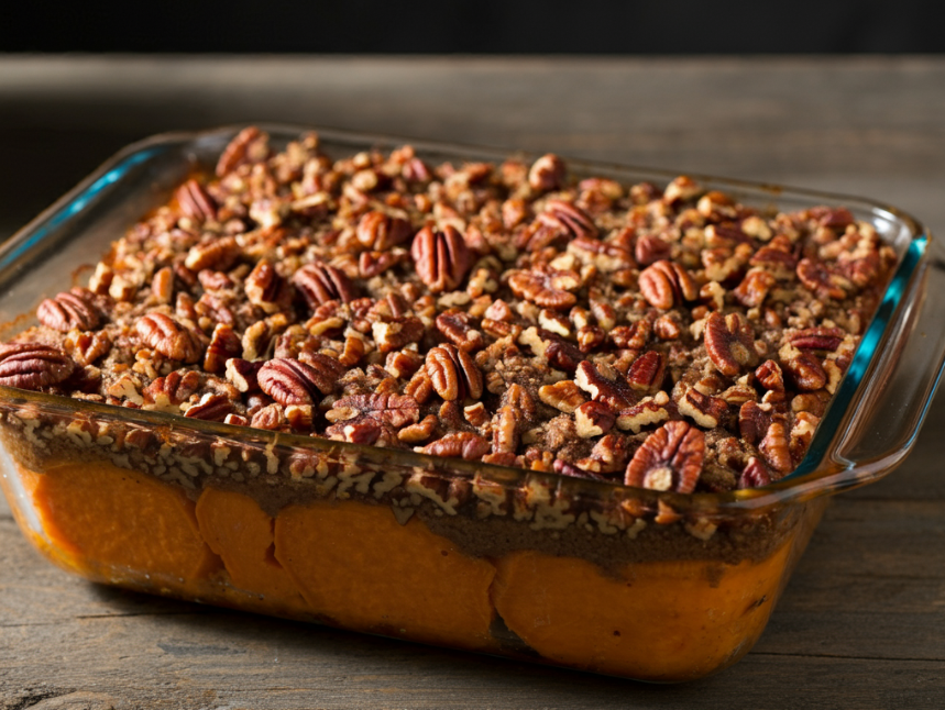 Sweet Potato Casserole in the baking dish