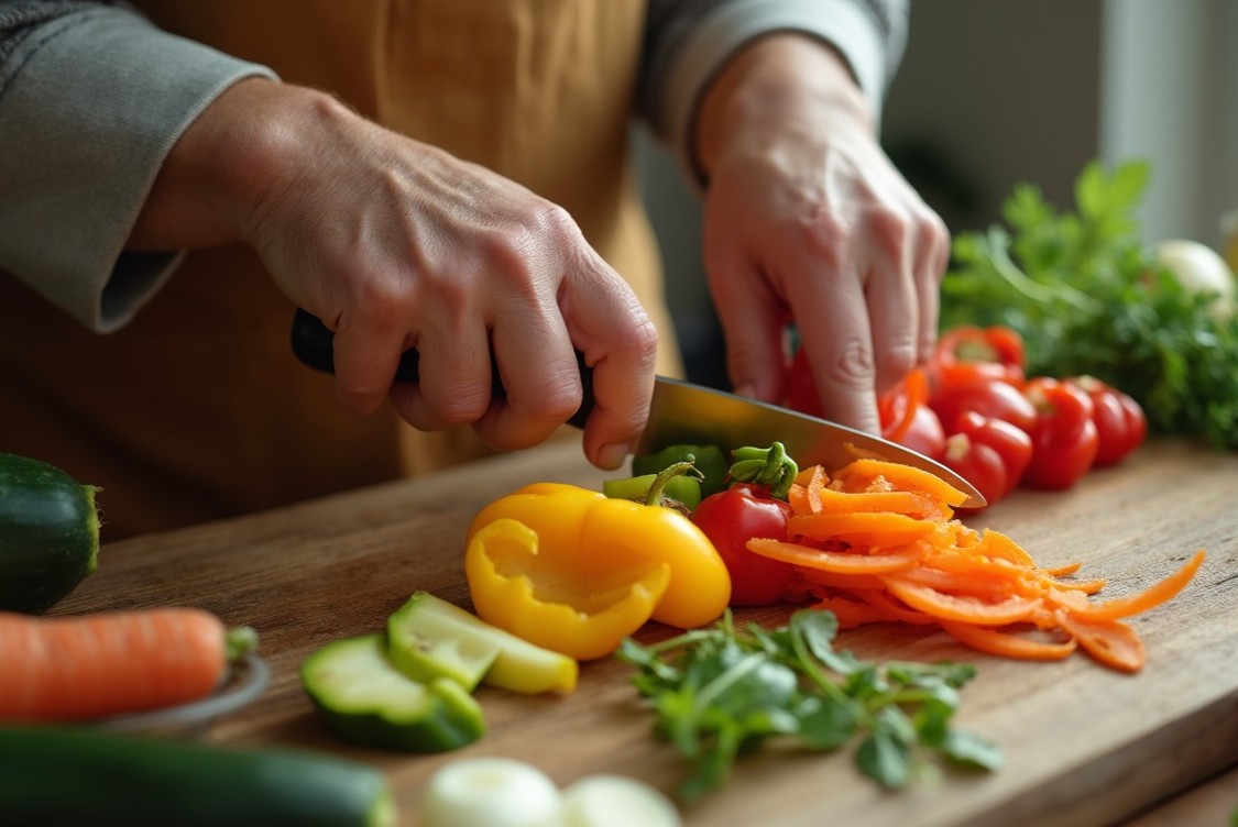 A pair of hands skillfully chopping
