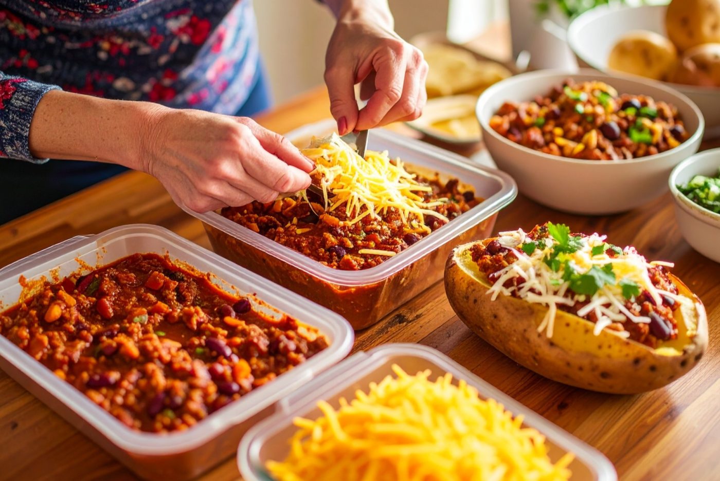 person portioning leftover chili