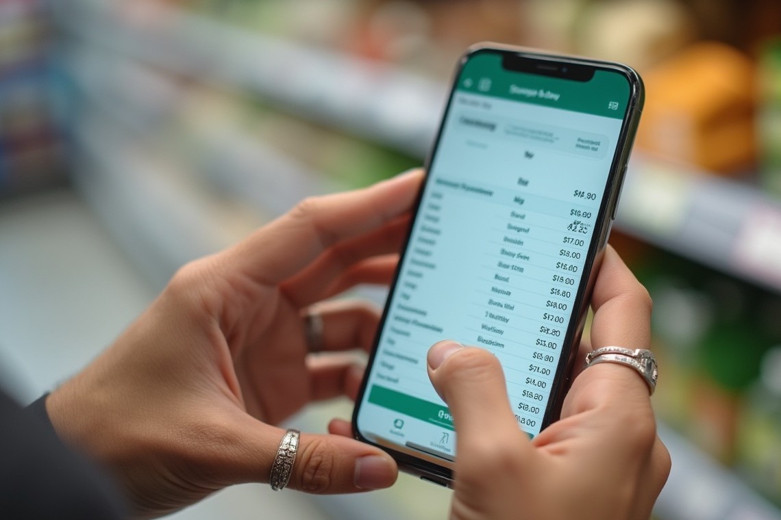 phone with shopping list
