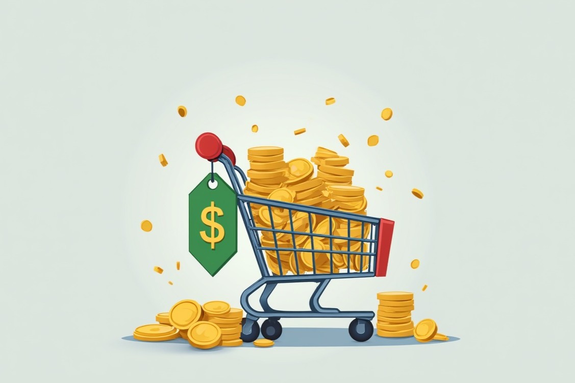 shopping cart with coins