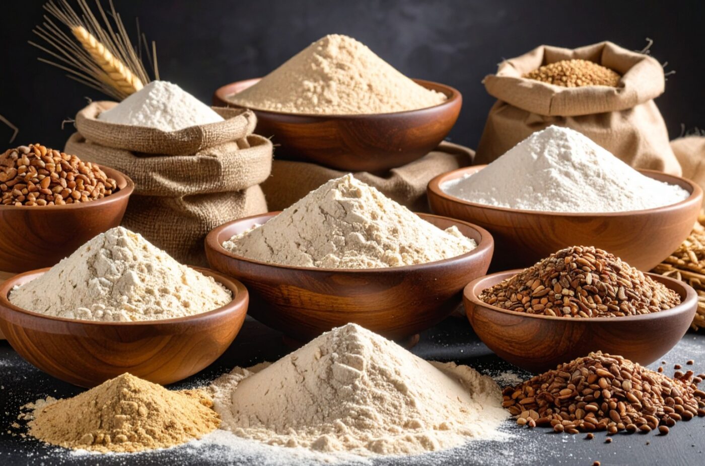 types of flours and whole seeds