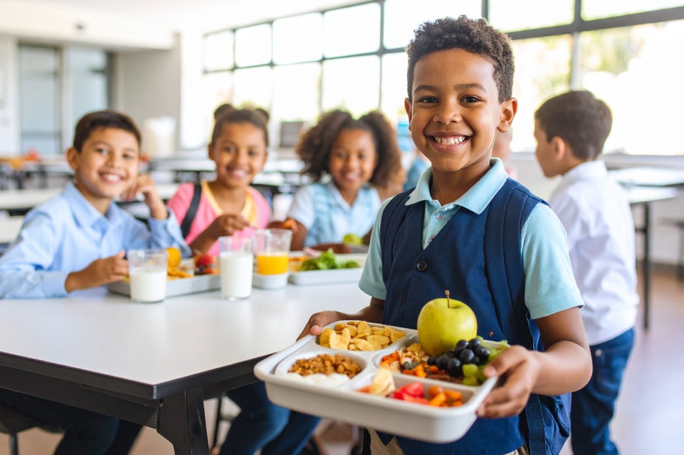 kids in school cafeteria