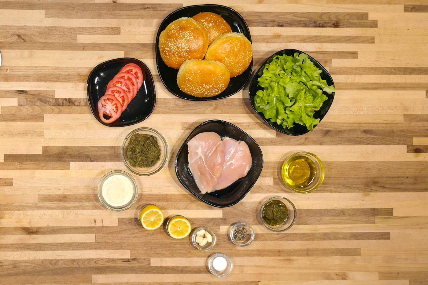 All you need to prepare Pesto Chicken Sandich with Parmesan, top close up view