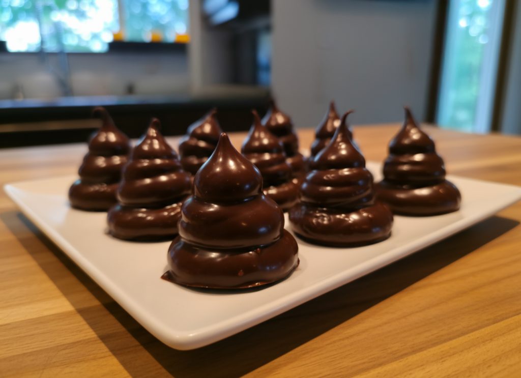 Czech Meringue Chocolate Coated Puffs Indiánci on the white plate, side close up shot